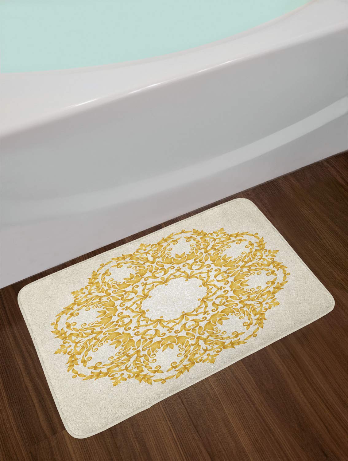 Ambesonne Victorian Bath Mat, Traditional Floral Round Circle With Baroque Elements Turkish Ottoman Style Art, Plush Bathroom De